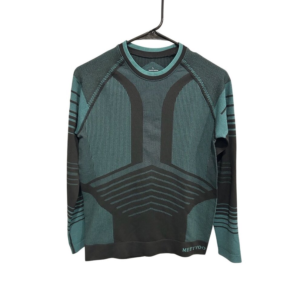 Compression Long Sleeve Top Size Large Black Teal Activewear Gym